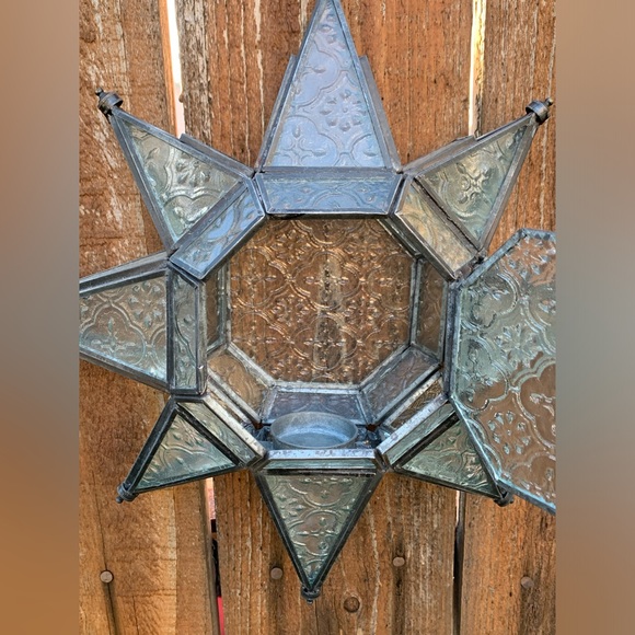 Vintage Large 12” Moroccan Star Textured Glass Tealight Candle Holder (Unused) - Picture 9 of 12